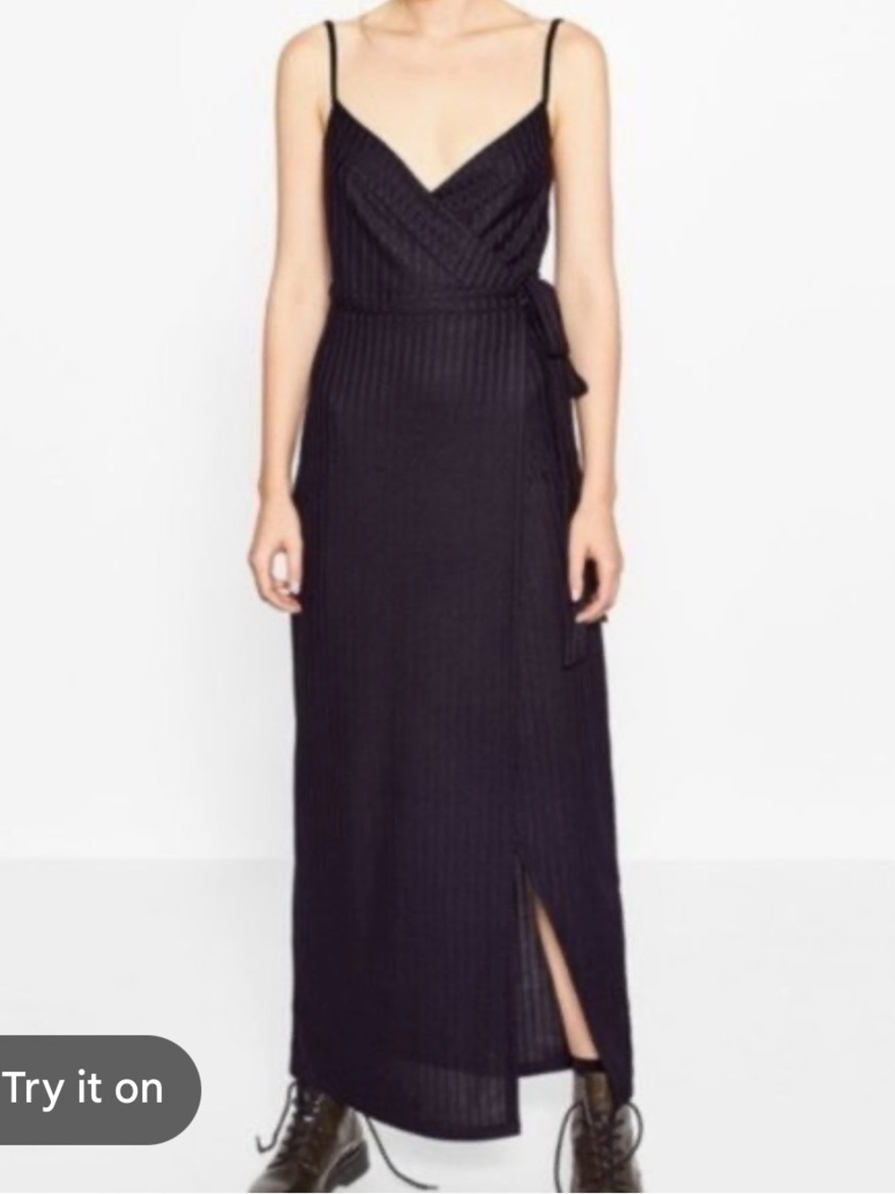NWT Zara Navy Pinstripe Low Back Wrap
Column Wrap Dress Sz S